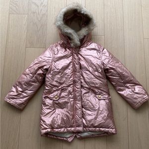 Crewcuts metallic pink puffer down coat size 6-7